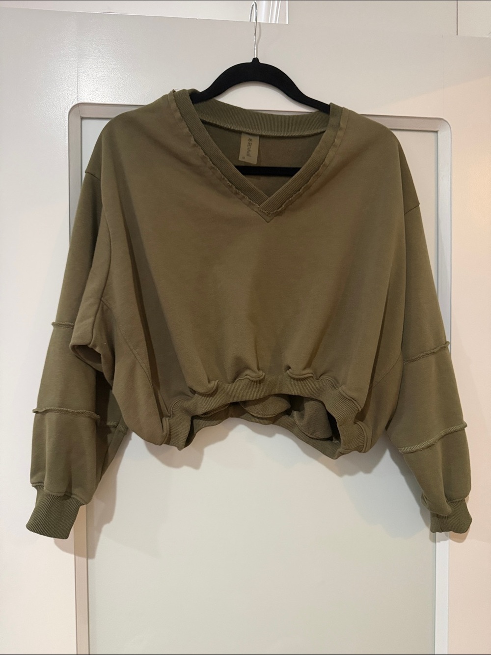 As Revival - Altered State Olive V-Neck Cropped Sweatshirt - Women Tops XS